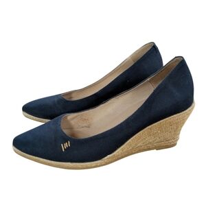 Viscata Roses Canvas V Cut Espadrille Wedges Navy Size 39